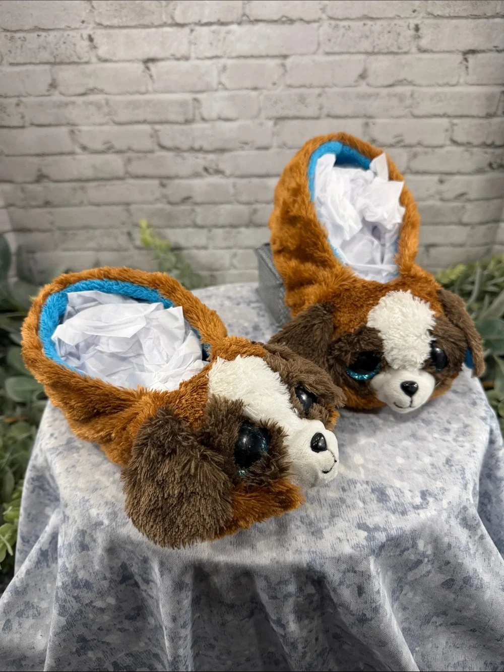 TY “Duke” Beanie Boo 3D Plush Brown & White Soft Furry Kids Slippers Boys 13